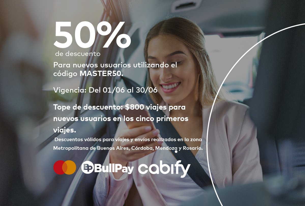 Beneficios BullPay Cabify 50% OFF nuevos usuarios